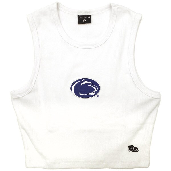 women's Hype and Vice white cut off crop top tank with Penn State Athletic Logo